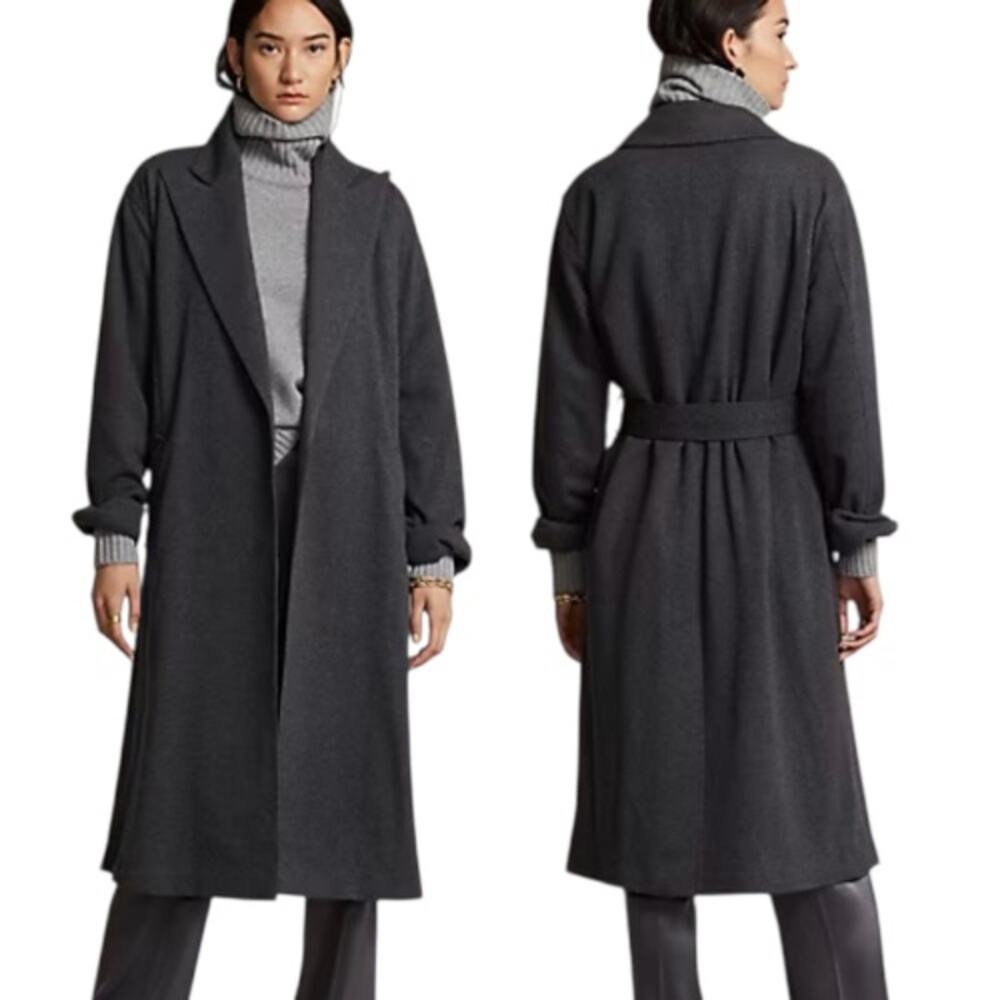New Polo Ralph Lauren Flannel Belted Wrap Coat Gray Size 10